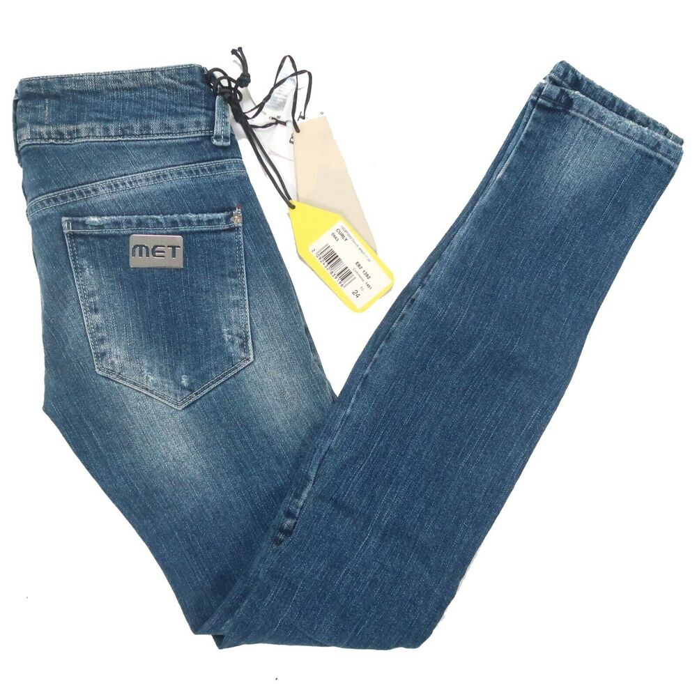 Met in Jeans Women's Curly Low Rise Destroyed Skinny Jeans Size 24 NWT $178